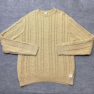 Katin Sweater Mens Large Beige 100% Cotton Cable Knit Crewneck Pullover Logo